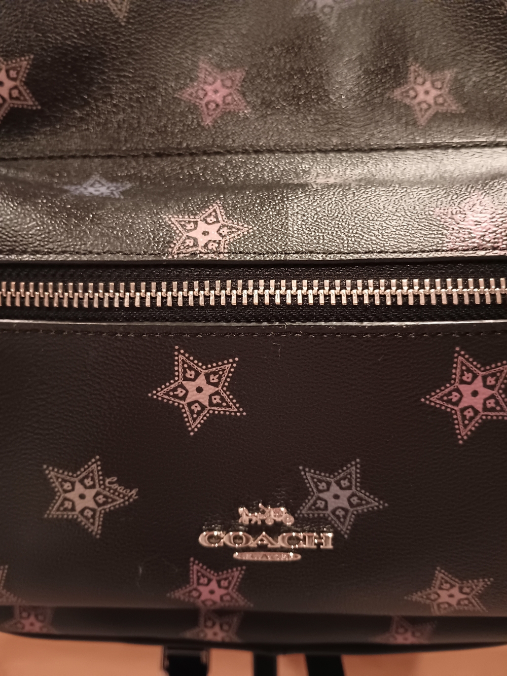 COACH Charlie Medium Leather Backpack Black Pink Metallic Star Print F30550 - Picture 2 of 11